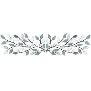 Hotop 2 Pieces Metal Tree Leaf Wall Decor Vine Olive Branch Leaf Wall Art Wrought Iron Scroll Sculptures Above the Bed, Living Room, Outdoor Decoration(Fresh Style,Fresh Color)