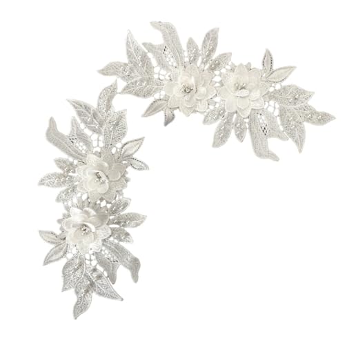 Surakey Patch Tissu 2 Pièces Écusson Fleur Dentelle Broderie Applique Patches Décoratifs Correctifs de Coudre Dentelle Accessoires de vêtements à Fleurs Brodées pour Bricolage Coudre Décorer (Blanc)