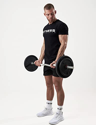 Foto von Satire Gym - Fitness Slim Fit T-Shirt aus Baumwolle Herren/Eng sitzende & schnell trocknende Sportbekleidung für Männer – Herren Sport Shirt als Gym & Fitness Shirt (Schwarz mit Athlete Print, S)