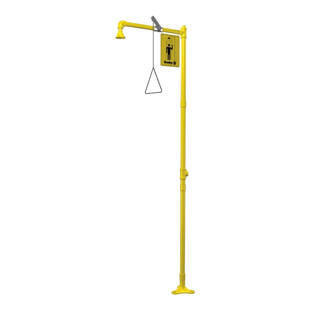 Bradley S19-110 Galvanized Steel Free 1 Spray Head Standing Drench Safety Shower, Floor Mount, 20 GPM Water Flow, 9" Width x 42" Height x 25-3/8" Depth