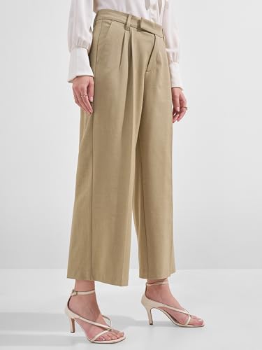 Image of Tokyo Talkies Wide Leg Relaxed fit Korean Pants |Ultra Soft|High Rise Pleated Trousers |Workwear|Formal All Day wear