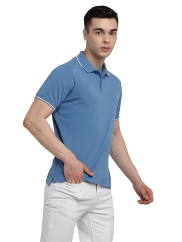 Image of Deniklo Men's Super Soft Half Sleeve T-Shirt | Regular Fit Solid Polo T Shirt for Men | Cotton Rich with Button Down Closure Type for Men |Rib Collar Polo T Shirt | Branded Polo T-Shirt for Men's