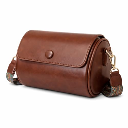 Image of Vintage Leather Crossbody Sling Bag with Decorative Patterned Strap for Daily Use, Travel & Shopping, Phone Purse with Adjustable Strap - Lightweight Casual Trendy Bag for Ladies & Girls