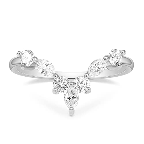 Mameloly Wedding Bands for Women Marquise & Round Shaped Silver Stackable Cubic Zirconia CZ V Shape...