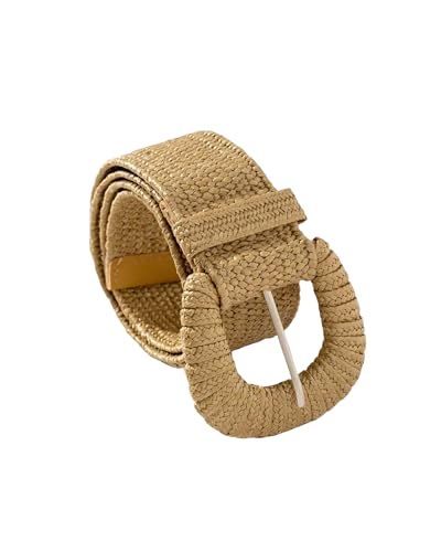 Bsubseach Women Boho Straw Woven Belt Elastic Waistband Stretch Waist Belts Braided Wide Dress Belt