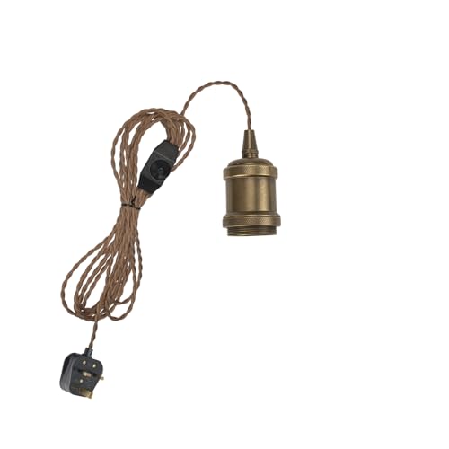 4.5 Meters of Black Twisted Fabric Cable Plug In Pendant Lighting Kit Pendant Light Fitting with Dimmer Switch and E27 Brown Lamp Holder