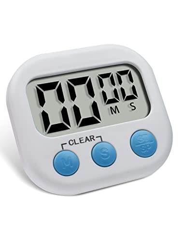 Minuteur de Cuisine Magnétique avec Grand écran LCD, Pitasha Minuterie Numérique avec Support/Magnétique/Trou, Timer Aimanté avec Alarme Puissante pour Cuisine, Bain, Classe (Blanc) Cover