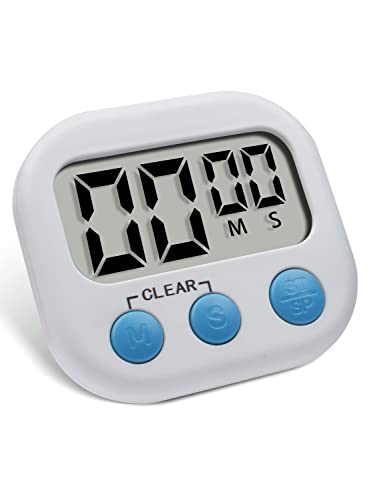 Temporizador Cocina con Pantalla LCD Grande y Alarma Fuerte, Pitasha Temporizador Digital con Magnético/Soporte de Apoyo/Colgar, Temporizadores Electrónicos para Estudiar, Trabajar, Cocina (Blanco)