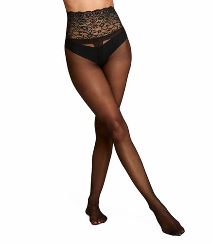 commando Sexy Sheer Tights | Luxury Sheer Hosiery with Dig-Free Lace Waistband | Fusion Tech Prevents Snags and Runs | Black, Medium