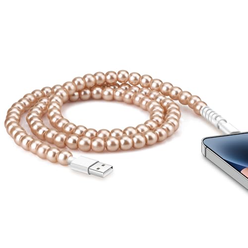 SAMONPOW for iPhone Charger Cord 66W Fast Charging Cable 3.3FT Cute Beaded USB to ISO Charging Cord for Women Girls Phone Charger Cord for iPhone 14 13 12 11 Pro Max XR XS X 8 7 6 Plus, Gold