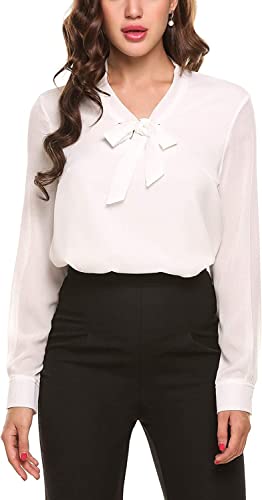Beyove Blusa básica de manga larga con cuello en V para, Blanco, XXL Cover