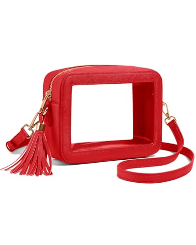 Unilily Clear Bag for Stadium Events Clear Purse Stadium Approved Crossbody Bag for Concerts Sports Festivals Events Women Men Red