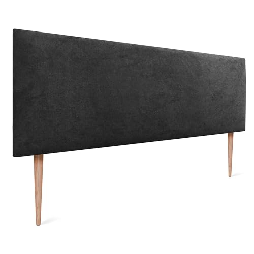 DHOME Tête de Lit AQUALINE en Similicuir ou Tissu - Lisse et Tapissée, Style Luxe (Tissu Noir, 145cm avec Pieds pour Lits 120/135/140)