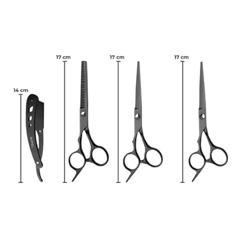 Kit Completo 3 Tesouras Descanso De Polegar Navalha Aço Inoxidável Com Estojo Para Salão Barbearia C