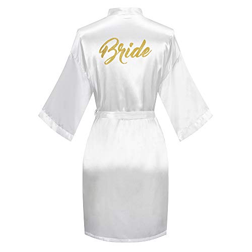 UrHot Women's Short Kimono Robe for Bride Bridesmaid Wedding Party Silky Getting Ready Nightgown Gold Glitter