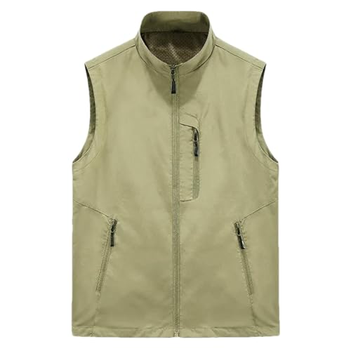 Chaleco impermeable y transpirable con cremallera para hombre ligero caqui