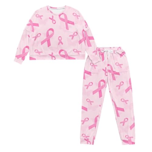 Image of Womens Lounge Set Long Sleeve Soft Pajama Sets | Casual 2 Piece Pj Outfit, Crewneck Sleepwear with Pockets, Adjustable Drawstring, Soft Comfy Fall Pajamas, Plus Size