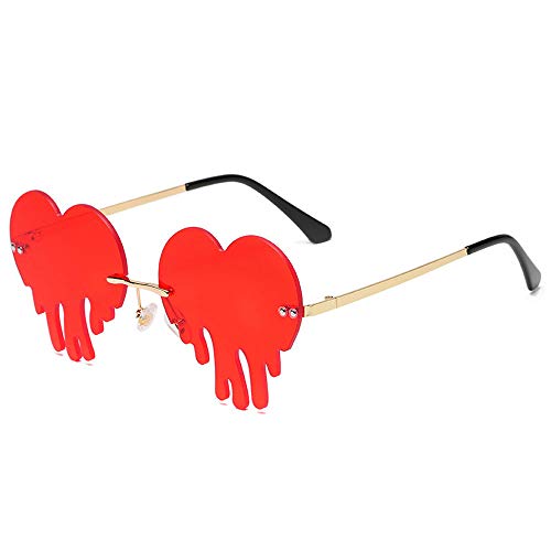 Fashion Unique Love Heart Tear Shape Sunglasses Women Colorful Rimless Eyewear Vintage Clear Ocean Lens Female Sun Glasses (red)