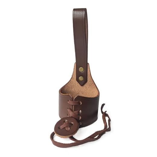 Premium Leather Drinking Horn Belt Holster - Ale Horn Frog - Large, Brown