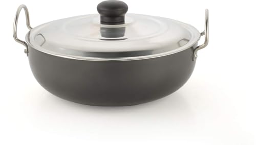 Image of Hard Anodized Deep Kadhai with Stainless Steel Lid Cookware for Kitchen Deep Cooking Surface for Frying Curry Saute and Gravy Preparation Applications Use - 11 inch