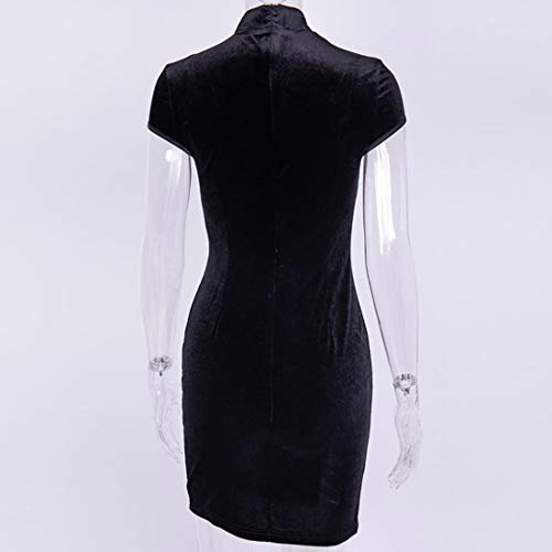 Women's Velvet Bodycon Cheongsam Mandarin Collar Slim Fit Mini Dress Modern Chinese Qipao (107# Black, L), Large