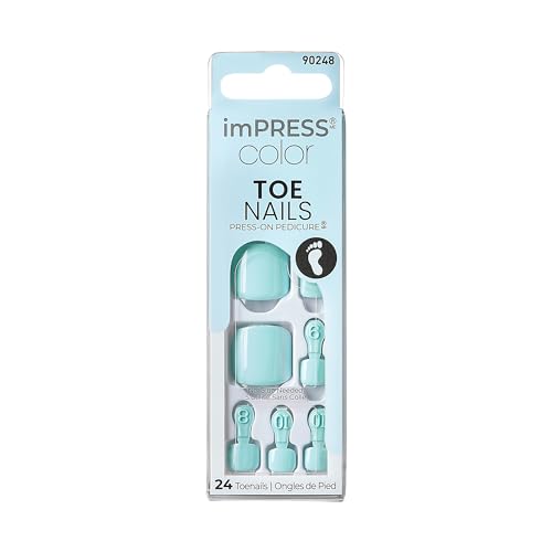 KISS Impress Color Toenails Press on 24 Pcs Vivid Color Simple Peel & Press Easy Apply Hassle-Free Removal Essential Tools Included