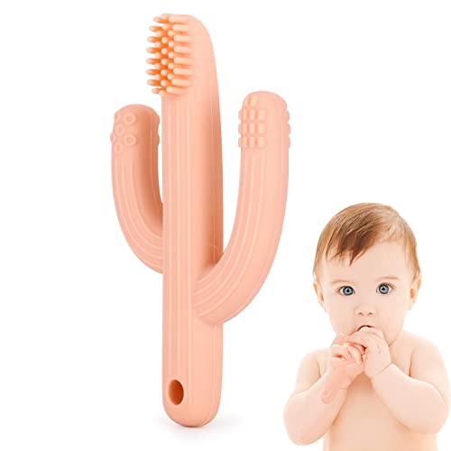 Image of Cactus Teether, Baby Teething Toys for Babies 0-6 Months 6-12 Months, Self-Soothing Pain Relief Soft Baby Toothbrush for Babies, Toddlers, Infants, Boy and Girl, Natural Organic BPA Free(Peachy)