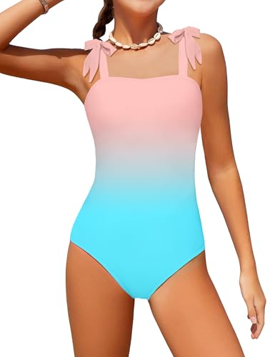 Image of Girls Swimsuit One Piece Casual Color-Block Adjustable Straps Girls Bathing Suit Swimwear 9-16T