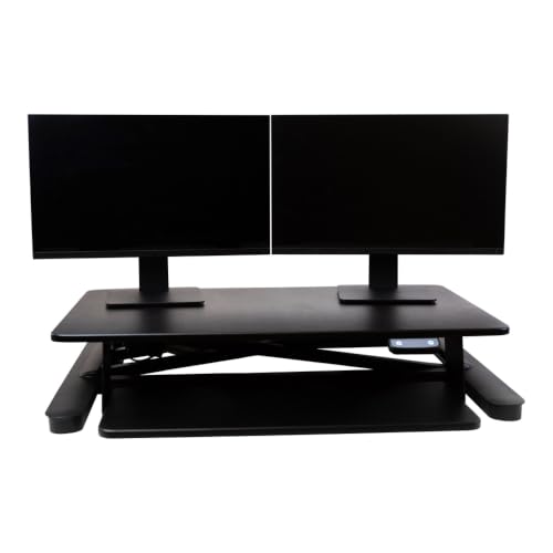 Image of Ergotech Freedom Electronic Desk, Includes Fully Assembled E-Desk, Space for Two 24 inch Computer Screen Monitors, Touch of a Button Height Adjustment, Adjustable Keyboard Tray, Black