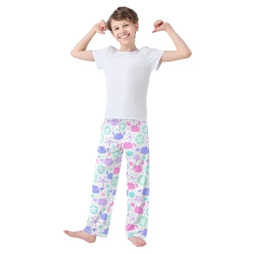 ZZXXB Cartoon Crab Starfish Boys Long Pants Soft Trousers Elastic Waist Kids Lounge Bottoms with Pockets S-XL2