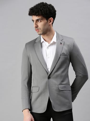 Image of SHOWOFFFF Mens Solid Single-Breasted Casual Blazer | Notched Lapel Long Sleeves Cotton Blazer for Men's | Slim Fit Blazer for Men's