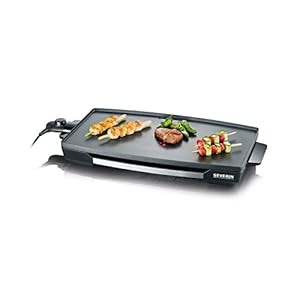 SEVERIN Parrilla de mesa para carne, pescado y verduras, parrilla eléctrica antiadherente XXL, plancha de cocina con bandeja de goteo y control de temperatura, negro, KG 2397
