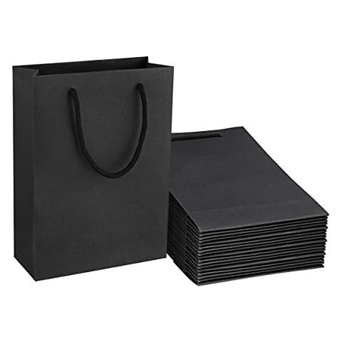 Sdootjewelry Black Gift Bags, 50 Pack Black Paper Bags Kraft Bags with Handles, 7.5" x 3.1" x 10.2" Matte Wrapping Bags, Paper Bags for Merchandise, Retail and Shopping Cover
