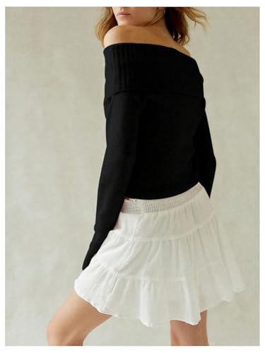 MakeMeChic Women's Pink Sweater Off The Shoulder Tops Cute Long Sleeve Cropped Knit Sweater2