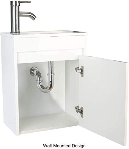 Uev Small Bathroom Vanity Wall Mounted,White Small Bathroom Vanity With Ceramic Sink,Bathroom Vanity And Sink Combo,Chrome Faucet P-Trap Include (White) #TOP7