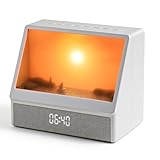 Flixyticy Lichtwecker Tageslichtwecker mit Fernbedienung, Bluetooth Wake Up Light Sonnenaufgang, Digital Weißes Rauschen Soundmaschine mit 6 beruhigende Klänge in 5 Helligkeit, 10 farbige Licht