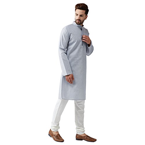 Image of SOJANYA (Since 1958, Men's Silk Blend Grey Kurta Pyjama & Silk Blend Jacket Combo