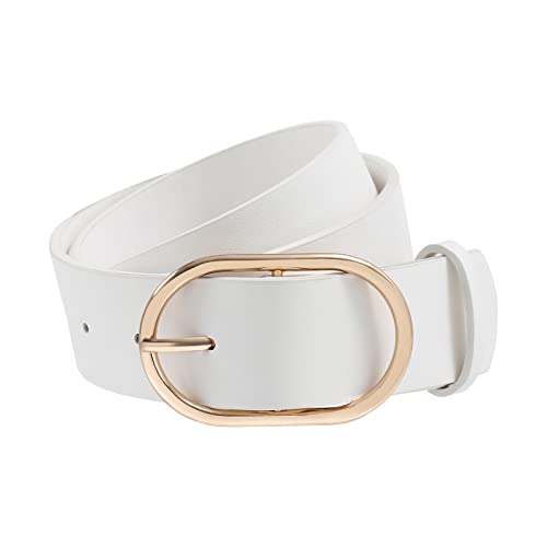 Awaytr Women Leather Gold Buckle Belts - Girl Fashion Belts For Jeans Pants, Ladies Waist Belt For Dresses (White Basic 37In) #TOP8