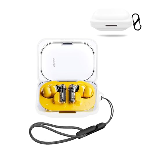 Nothing Ear (a) 用 ケース カバー 【NOUKAJU】 ワイヤレス イヤーホン シリコン 保護ケース (カラビナ付き+ストラップ付き ) 落下防止 キズ防止 耐衝撃 装着充電可能 防水 防塵 (ホワイト)