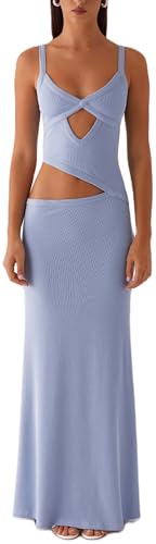 Image of Yiulangde Womens Elegant Spaghetti Strap Maxi Dress Backless Cut Out Bodycon Summer Cami Dress Sexy Formal Cocktail Dresses
