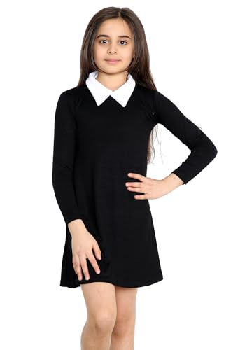 Loxdonz Girl's Long Sleeve Vintage Peter Pan Collar T-Shirt Dress Casual Flare Skater Dress 4-13 Years