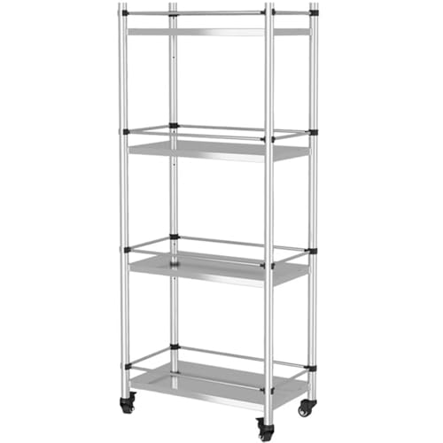 Image of 5-Tier Stainless Steel Utility Cart with WheelsKitchen Work Table Pot and PanHeavy-Duty Metal Storage Rack 40 x 32 x 84 cm Ideal for Home and Restaurant,Silber-15.7X7.5X46.5IN