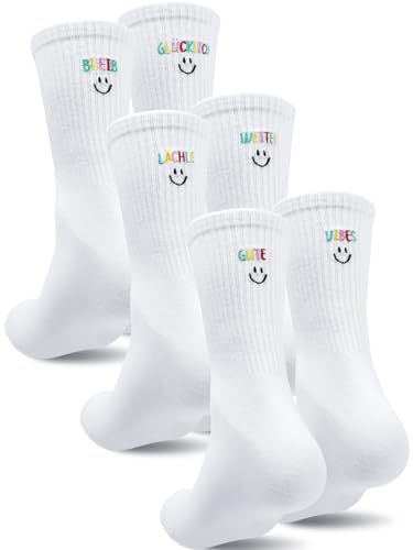 Leboria Socken mit Spruch 3er Tennissocken Damen Originelle Geschenke für Frauen Justige Socken mit Positiver Funny Socks Sportsocken AlltagFreizeit und Gute Vibes