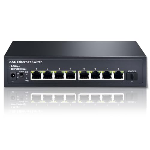 STEAMEMO 8-Port 2.5G Ethernet Switch with 10G SFP | Plug-and-Play Unmanaged Network Switch | 60Gbps Switching Capacity | Compatible with Gigabit/2.5Gb Multi-Gig for NAS, PC, Gaming & Home Office