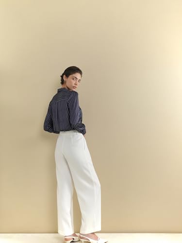 Image of FableStreet Women's Formal Trousers | High-Rise Pleated Wide-Leg Design | Solid Pattern with Plain Weave | Comfortable Office Wear for Business Meetings & Formal Events