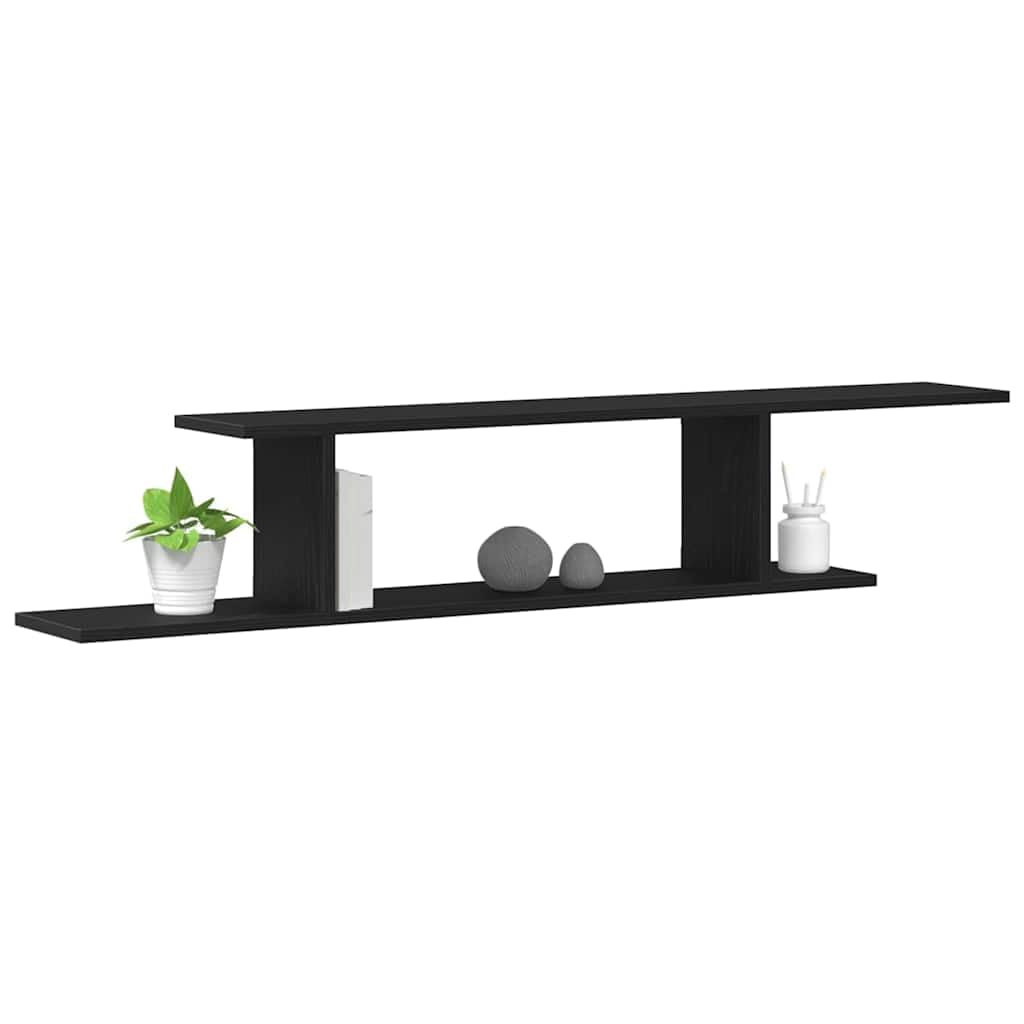 Wandmontiertes TV Regal Schwarz Eichen-Optik aus Holzwerkstoff 125 x 18 x 23 cm mit 2 Regalen, platzsparend und langlebig, ideal für Wohnzimmer, Büro, Schlafzimmer
