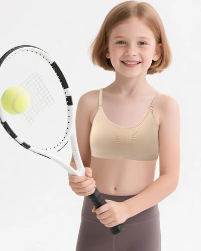 iMucci Training Bras for Girls Seamless Bra Girls Nude Bra with 2 Pairs Adjustable Clear Bra Straps Silicone Pads3