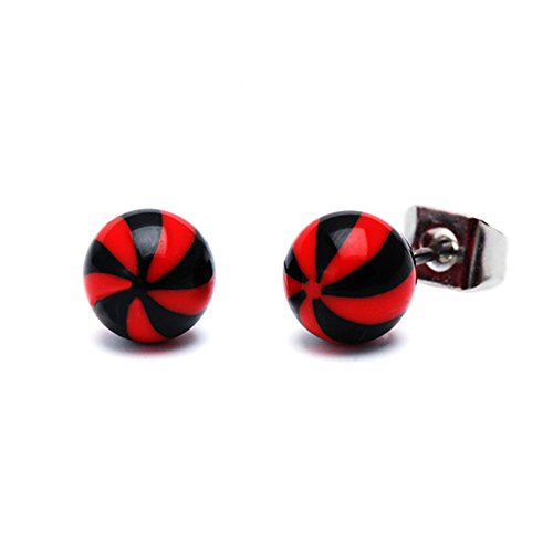 Chic-Net - Pendientes con diseño de pelota deportiva  redondos  6 mm  acrílico  unisex  acero inoxidable  sin níquel  rojo
