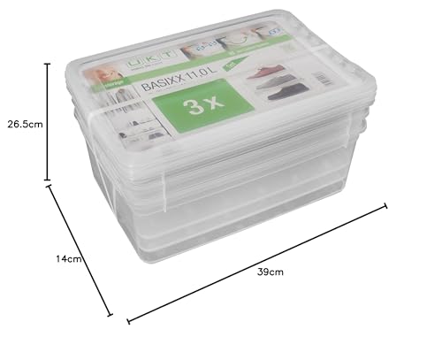 keeeper Aufbewahrungsboxen mit Air Control System, 3-teiliges Set, Höhe: 14 cm, 3 x 11 l, 39 x 26,5 x 14 cm, Bea, Transparent