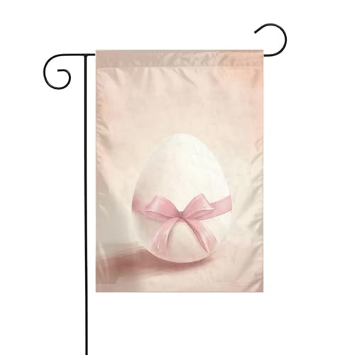 Big White Egg With Pink Ribbon Garden Flag 12x18 Vertical Double Sided Farmhouse Holiday Outside Decorations Yard Flag